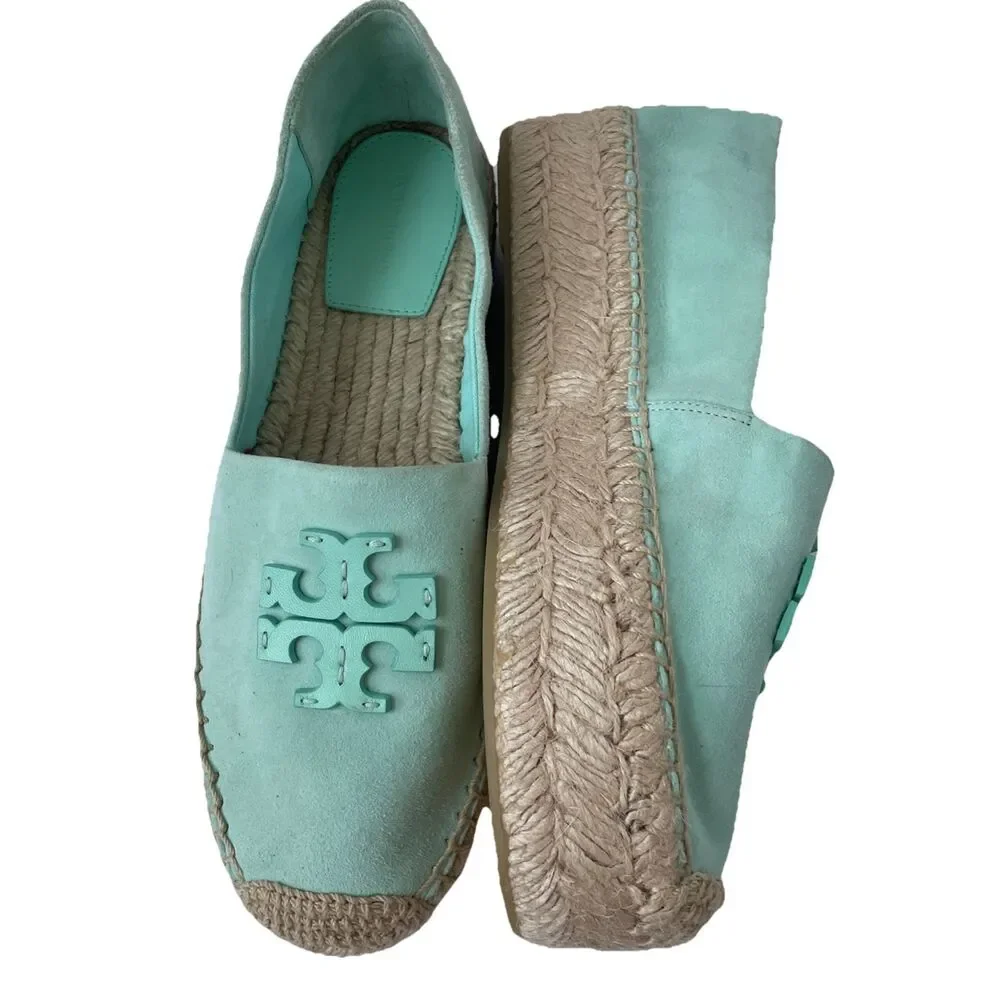 New Tory Burch Everly Platform Espadrille - Sea Bubble Suede Size 10